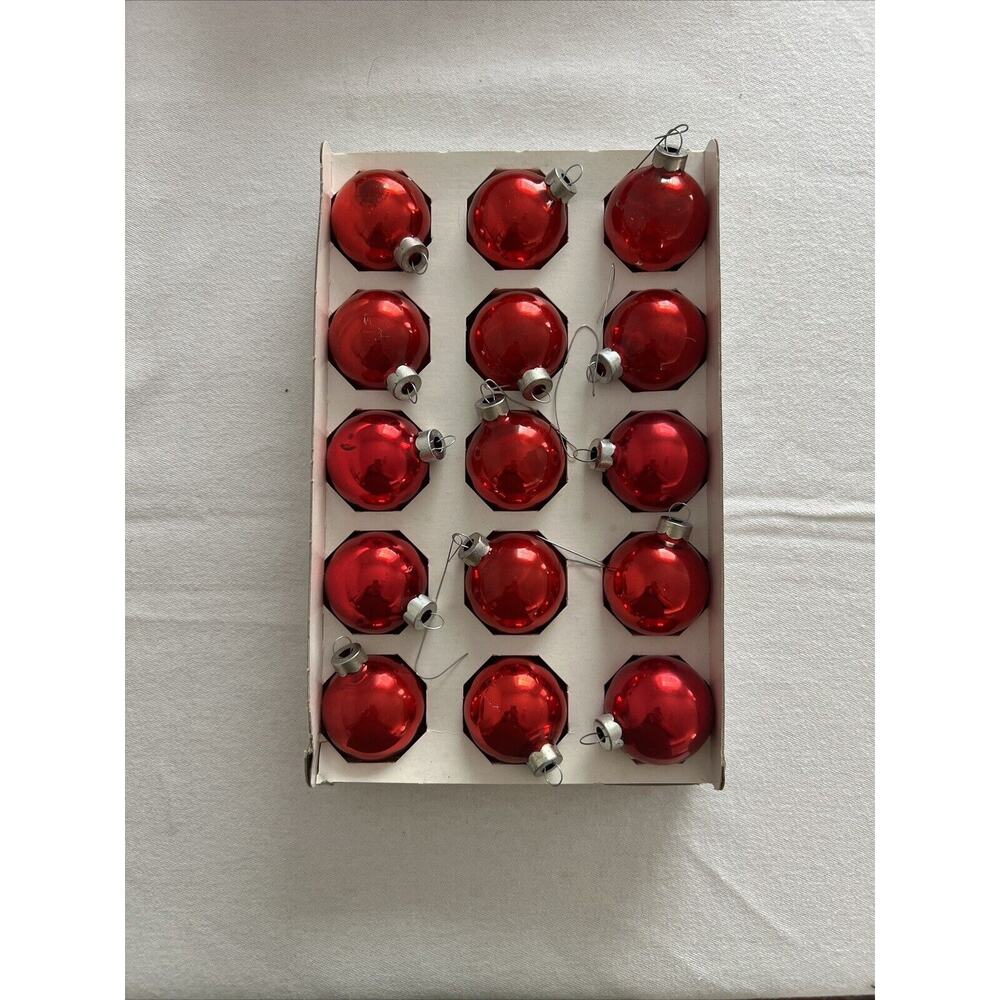 Vintage Holly American Made Christmas Ornaments, Glass, Round, 1.75", Set of 15